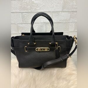 Coach Swagger 27 Black Pebbled Leather Carryall Shoulder Bag 87295
